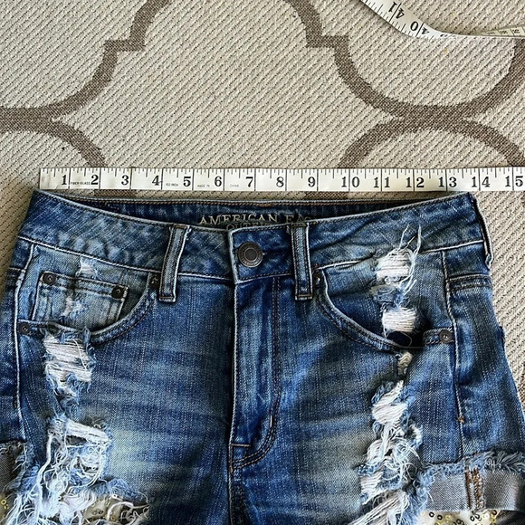 American Eagle Outfitters hi-rise festival cutoff distressed gold sequins shorts - Picture 11 of 14
